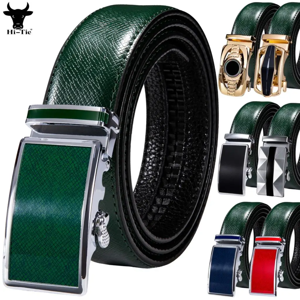High Quality Green Genuine Leather Mens Belts Lot Styles Automatic Buckles for Dress Jeans Suit Men Waistband Belt Wedding Gift