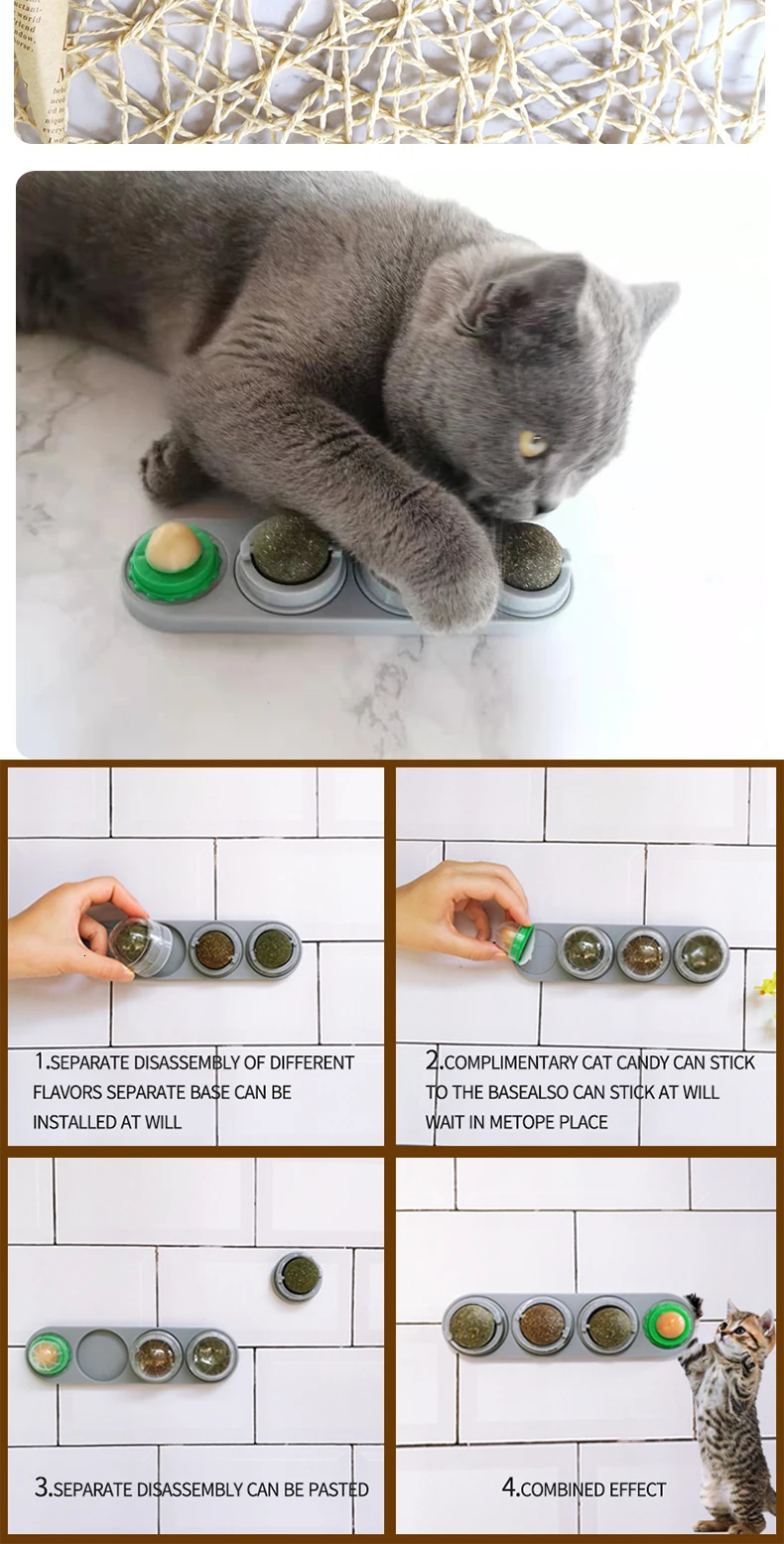 Игрушка для кошек, кошачий мячик, набор из 3 вращающихся самоклеющихся серебряных шариков для кошек, настенный молярный игрушечный молярный Кот, товары для кошек
