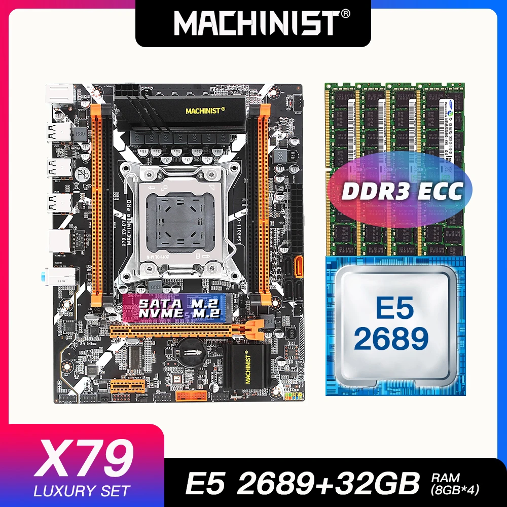 Kaufen MASCHINIST X79 Motherboard LGA 2011 Set Kit Intel Xeon E5 2689 CPU Prozessor DDR3 32G(4*8G) ECC REG RAM Speicher X79 Z9-D7