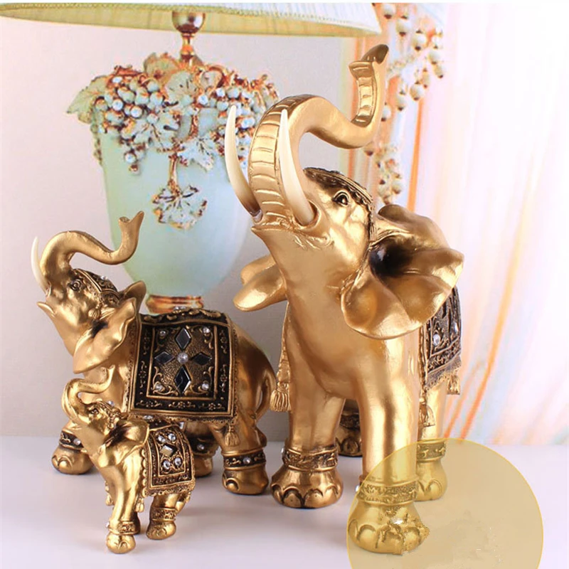 Статуя слона из золотой смолы Lucky Feng Shui элегантная статуя на багажник статуэтка