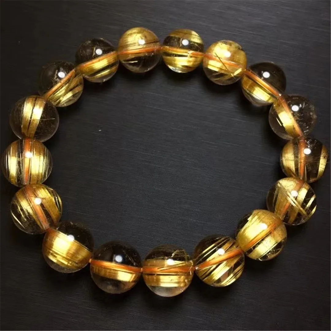 

Natural Gold Rutilated Quartz Bracelet For Women Man Gift Wealth Healing Crystal 12mm Beads Stretch Jewelry AAAAA Certificate