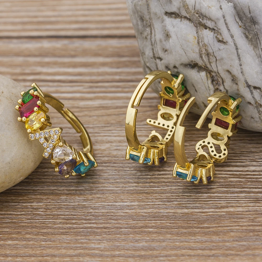 Богемное A-Z с буквенным начальным названием радужные Кристальные кольца для