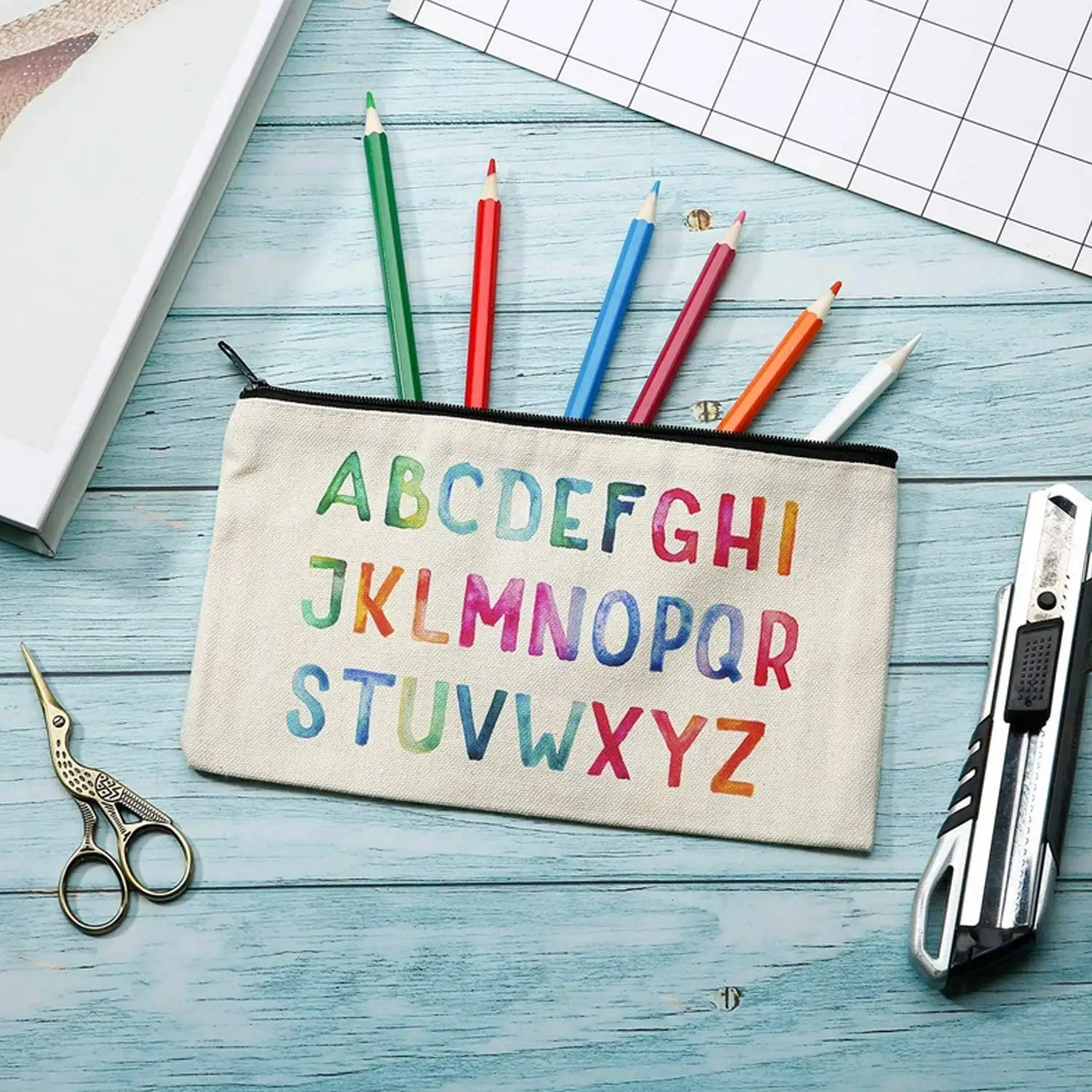 

10PCS Canvas Zipper Bags Multifunctional Blank DIY Craft Pouches Pencil Cosmetic Jewelry Bags Case Pouch for Home School Travel