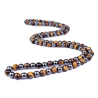 natural tiger eye stone necklace men new fashion hematite beaded necklaces women for magnetic health protection handmade jewelry