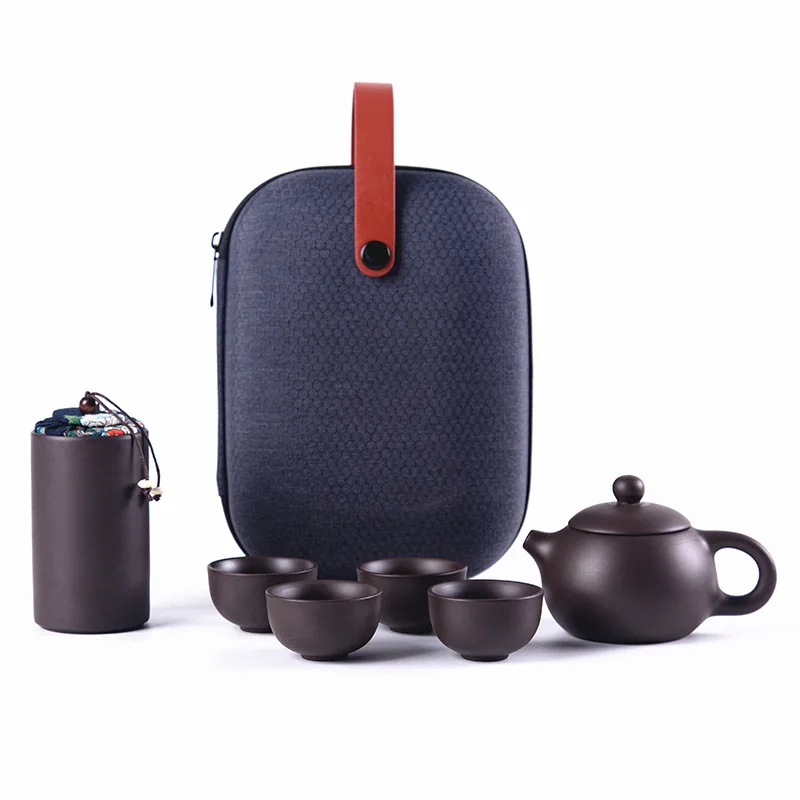 

Travel Tea Set Portable Bag Express Cup One Pot Two Cups Purple Sand Kungfu Travel Business Gift LOGO Customization
