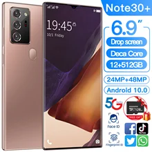 Global Version New Ultra-thin Fingerprint Unlock 5G Smartphone 12+512GB for Samsung Galaxy Note30+ Mobile Phone Huawei Cellphone