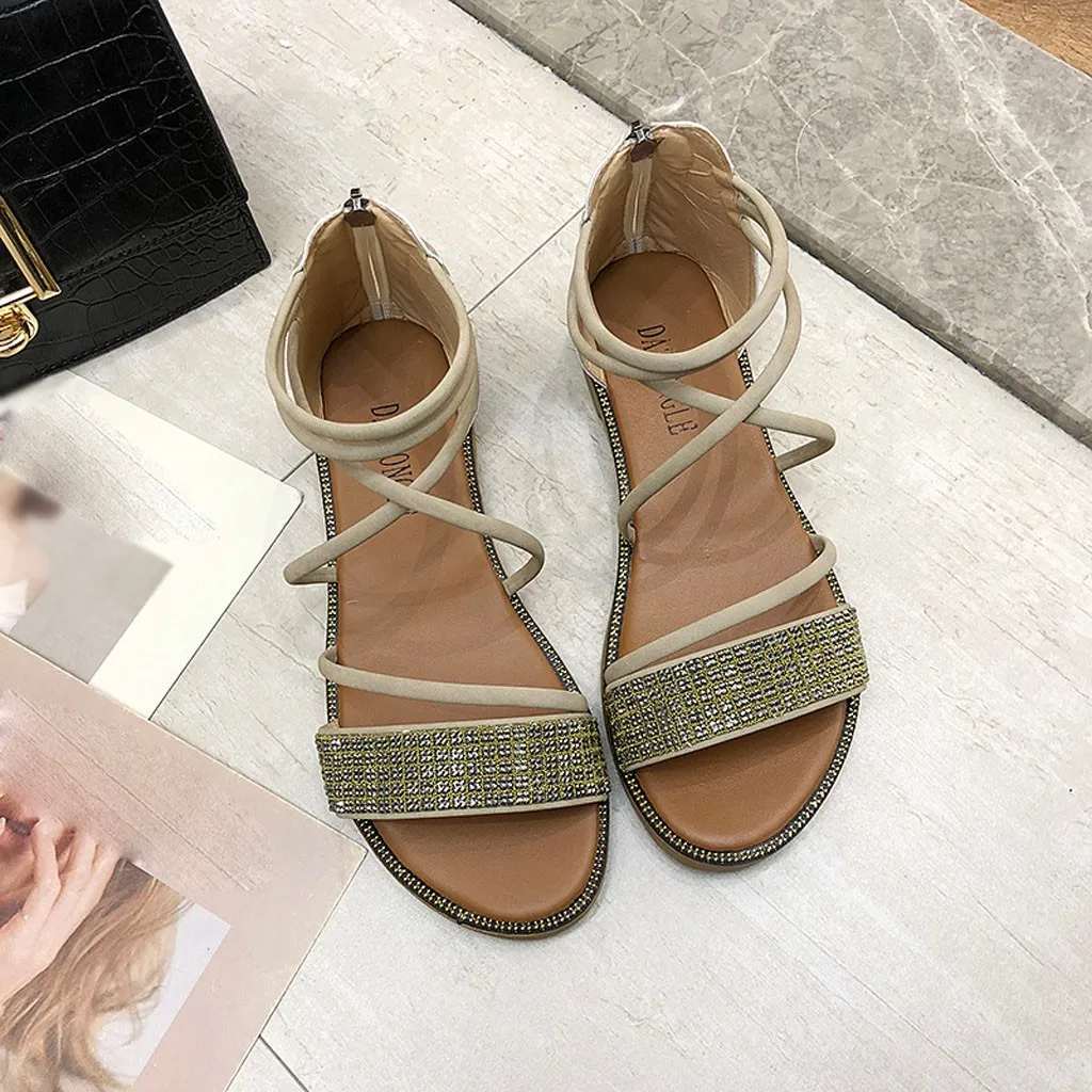 

Women Bright Diamond Zipper Sandals Ankle Shoes Open Toe Casual Beach Sandals Sexy High Quality Outsid Ladies Shoes