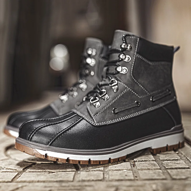 Warm Fur Snow Boots Men Winter Shoes Mens Leather Shoe Ankle Cowboy Waterproof shose Man Motorcycle Casual Boot 2019 Footwear | Обувь