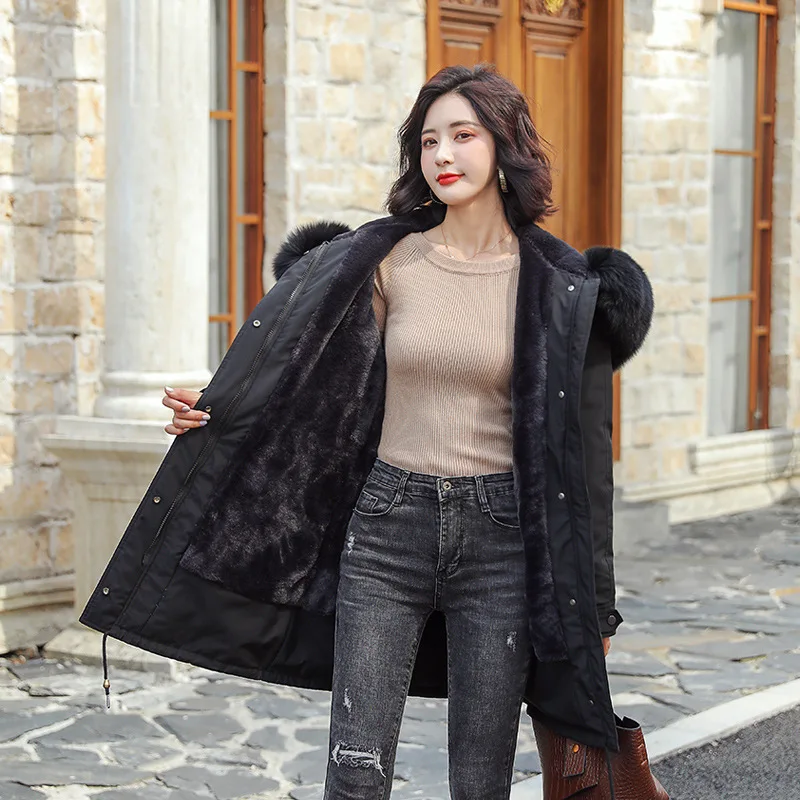 

2019 new winter Parkas the oversized fur collar in the long section of fashion waist down jacket coat maternity dress
