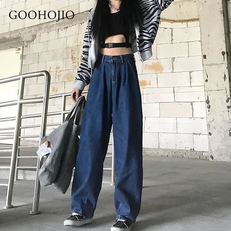 

GOOHOJIO 2021 New Spring and Autumn Fashionable Pants Women Loose Vintage Women Jeans High Waist Oversized Trousers for Women