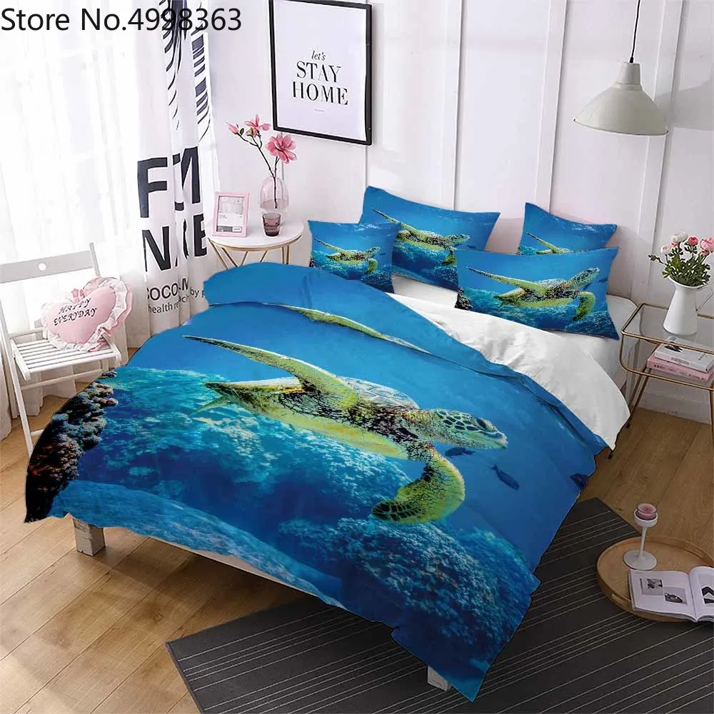 Комплект постельного белья из микрофибры большая черепаха цвет синий|Комплекты