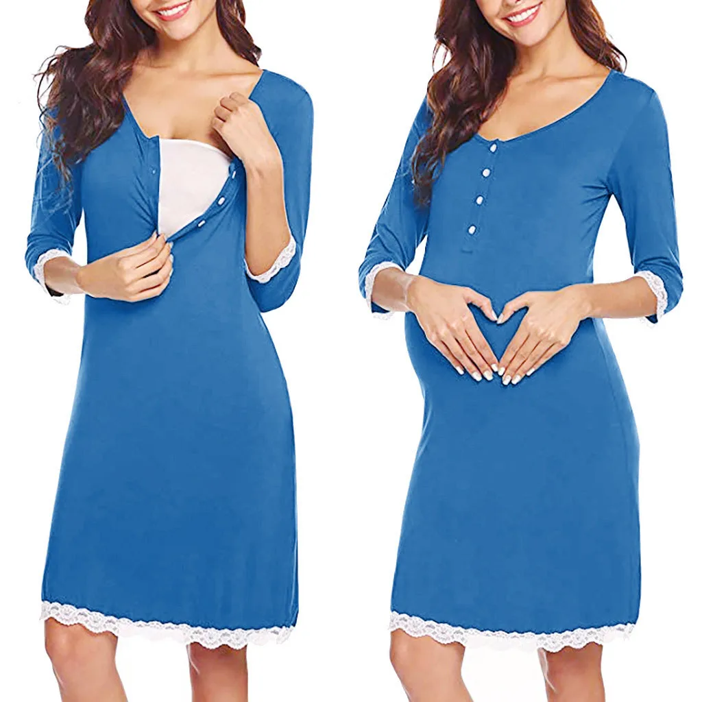 Пижамное платье для беременных кружевные ночные рубашки кормящих матерей