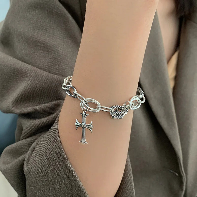 Женский браслет из серебра 30% пробы с крестом и якорем | Украшения аксессуары
