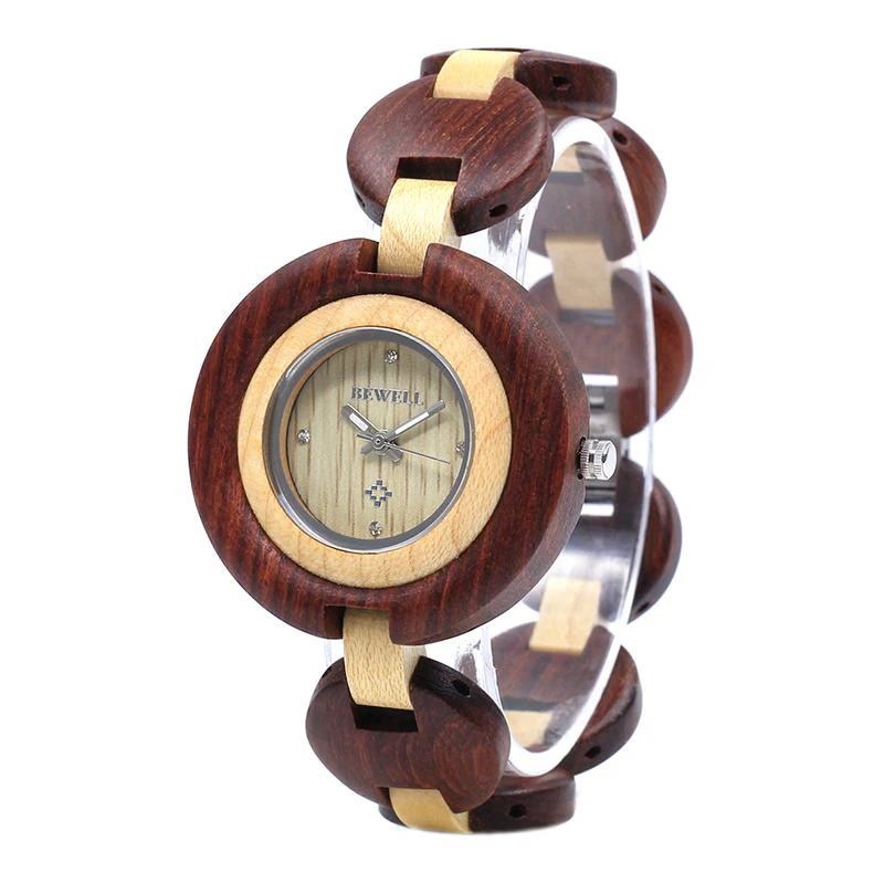 Женские часы BEWELL деревянные для женщин Роскошные Деревянные дамские с ремешком