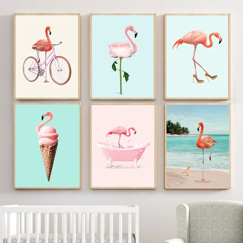 

Nordic Fashio Style Pink Beauty Flamingos Minimalism Canvas Painting Posters And Prints Wall Pictures For Living Room Decoration