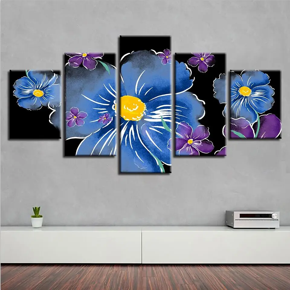 

Home Decor Wall Arts Canvas HD Printed Poster Bedside Background 5 Pieces Flowers Calligraphy Pictures Framework Spray Paintings