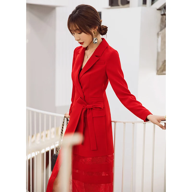 YIGELILA модное высококачественное красное платье с отложным воротником длинными