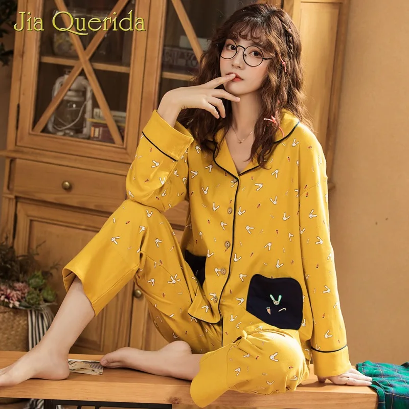 Женское белье для домашней носки костюм женщин одежда сна с желтым Кроликом