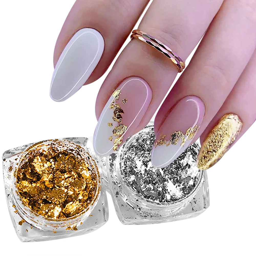 

1 box Aluminum Foil Sequins Nail Flakes Glitter Gold Sliver Nails Irregular Sticker Paillettes Art Manicure Decor Accessories
