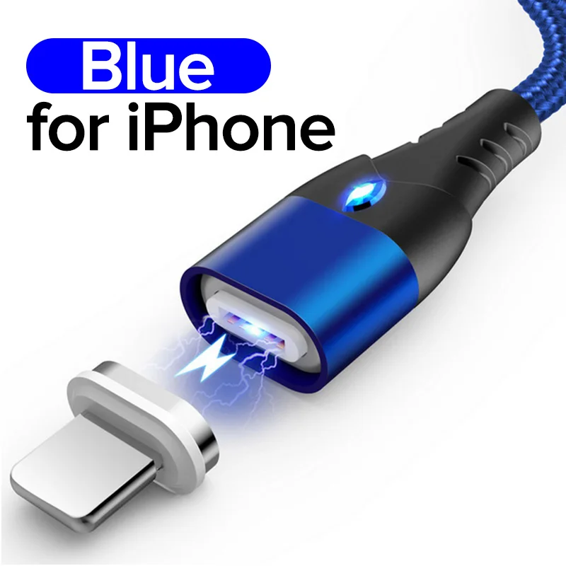 for iOS Blue 1 м Магнитный Micro USB кабель для быстрой зарядки и синхронизации данных провод MicroUSB Android телефон 3A провод для быстрой зарядки для htc Mi samsung Note 4 - Цвет: for iOS Blue