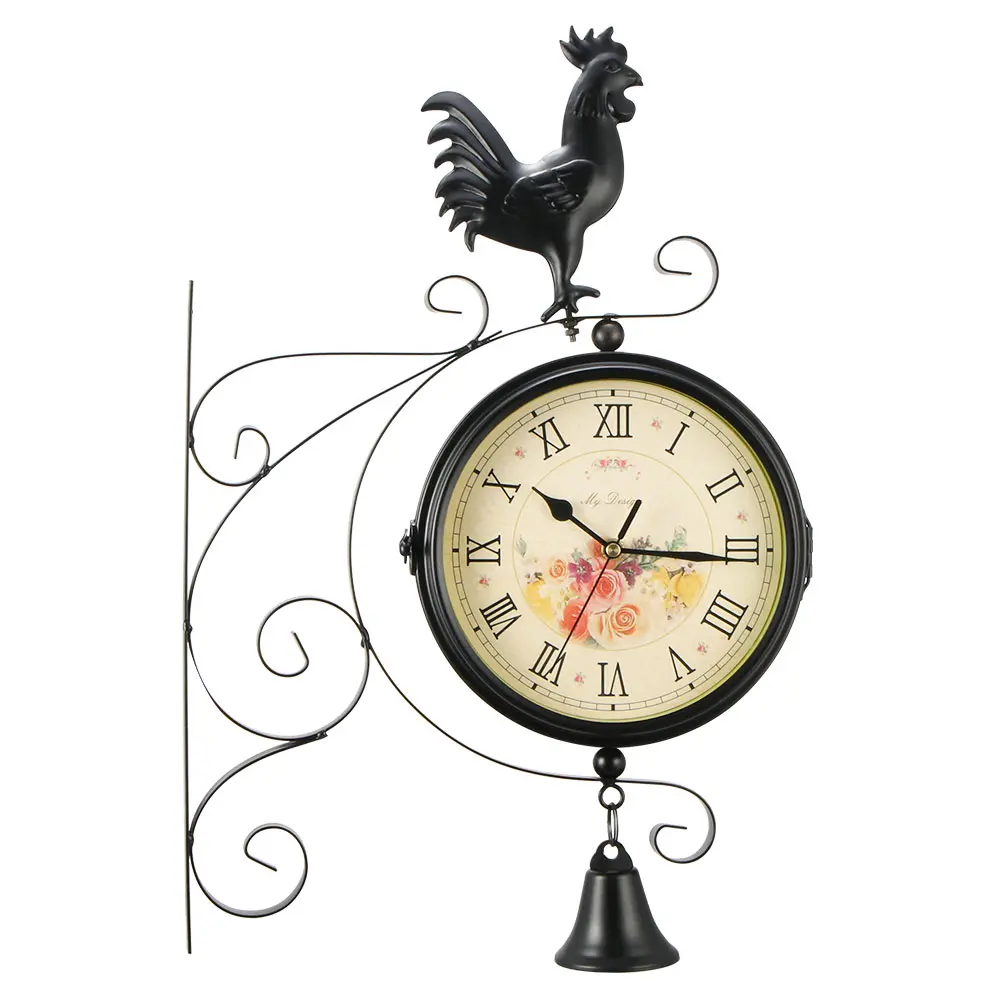 Часы настенные в стиле ретро двухсторонние круглые часы с железным петухом