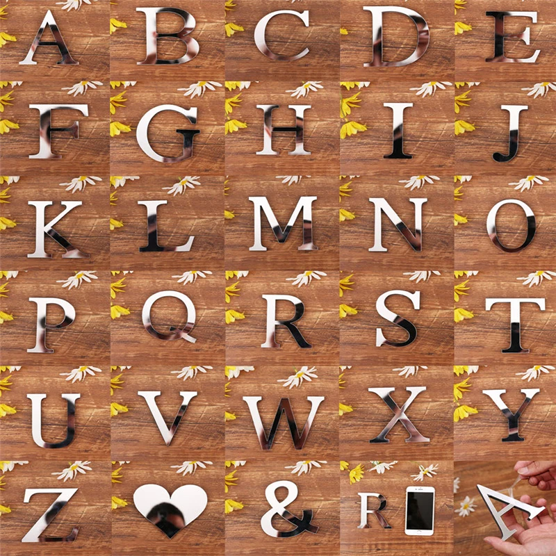 10CM 3D Mirror Letters Wall Stickers For Logo Name Alphabet Wedding Love English Home Decor Black/Gold/Silver/Red | Дом и сад