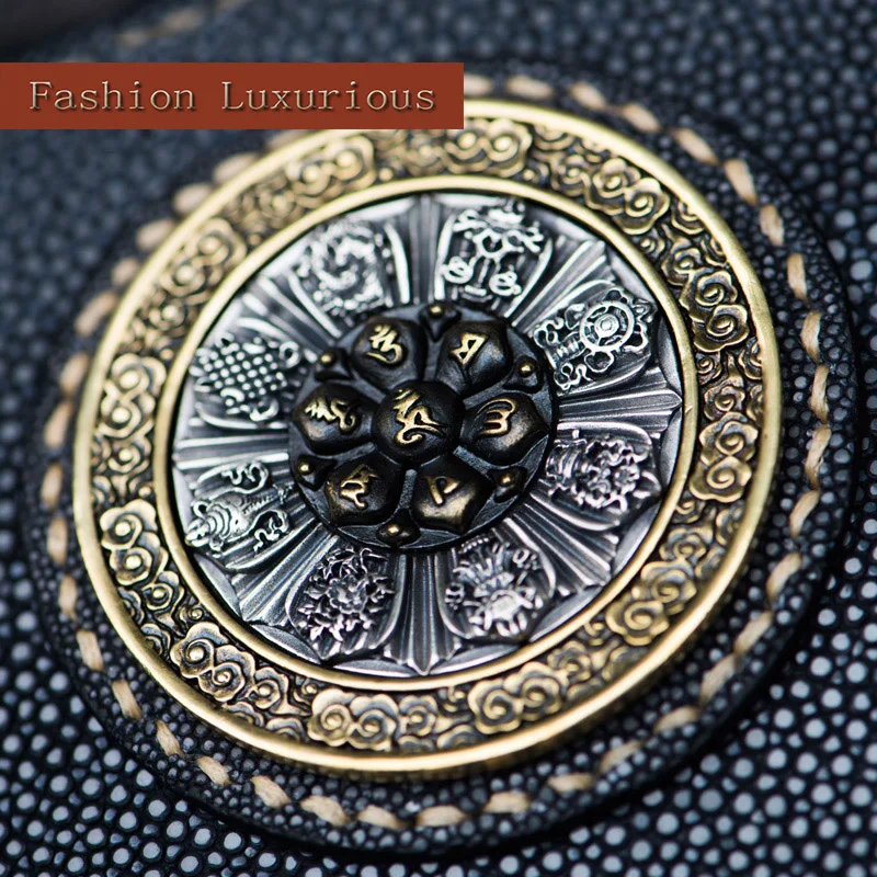 Кожаный кошелек унисекс ручной работы короткий на молнии с жемчужной рыбьей