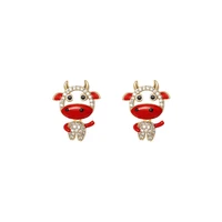 2021 cute natal year red calf new spring festival mascot simple and small earrings earrings female