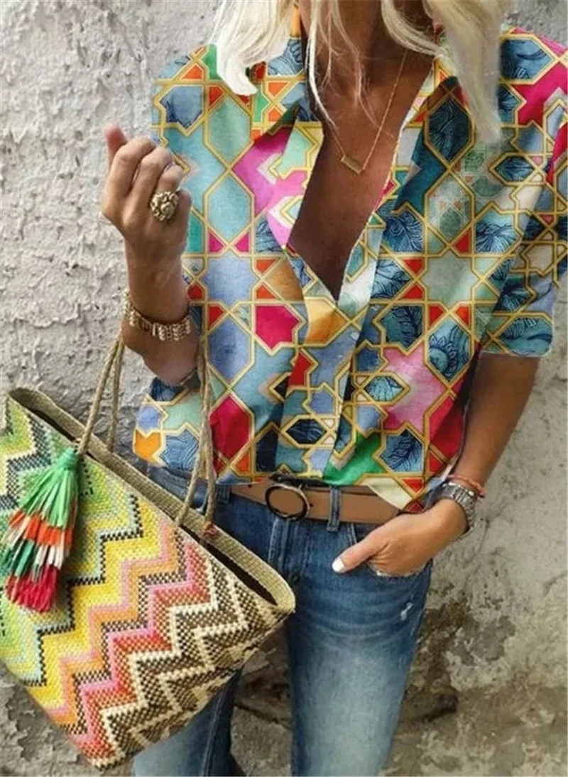 

Fashion Long Sleeve Women's Shirt Large Size Loose Women's Shirt Printed Top