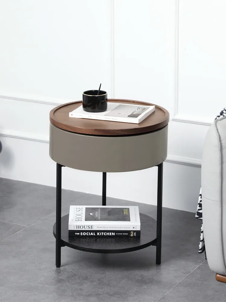 

Nordic Sofa Side Cabinet Living Room Light Luxury Corner Small Round Table Bedroom Bedside Table
