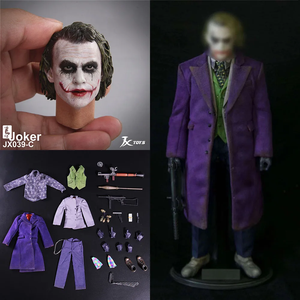 

1/6 Joker Dirty Old Purple Coat Clown Clothes Set with Guns Knives Grenades for 12'' Male Soldier Action Figure Body