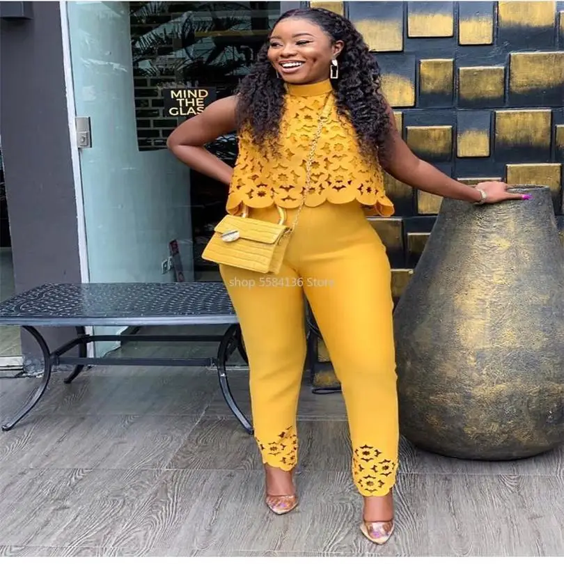 Открытые кружевные Элегантные женские модные комплекты одежды из 2 предметов