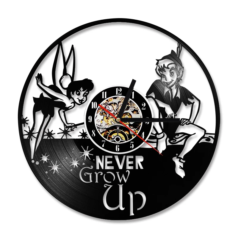 

Little Flying Eagle Vinyl Record Shadow Art Wall Clock Never Grow Up Neverland Fictional Character Vinyl Album Clock Timepieces