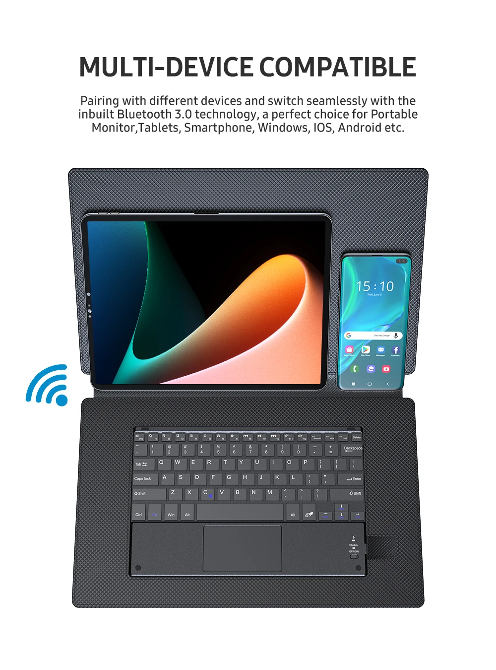 Беспроводная Bluetooth-клавиатура UPERFECT Magic с тонким кожаным чехлом для Huawei Samsung
