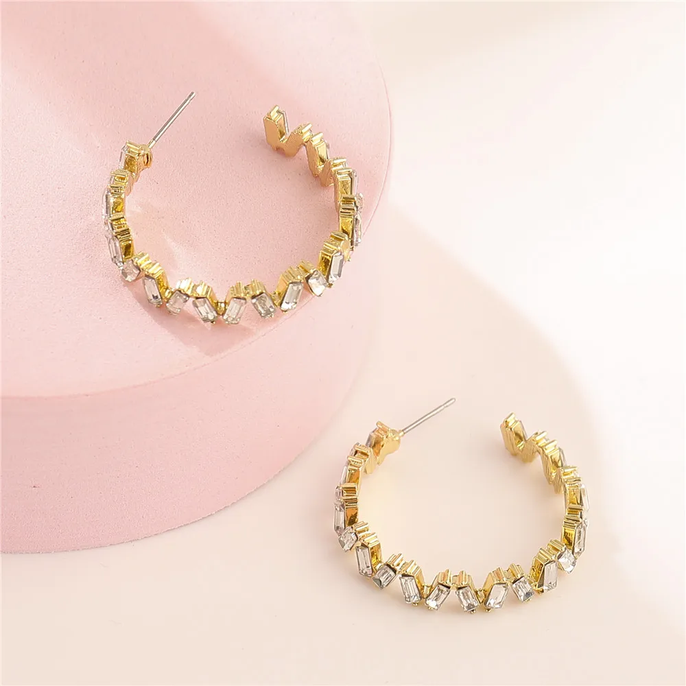 

Lost Lady Clear Rhinestone C Shaped Big Hoop Earrings for Women Bridal Party Luxury Crystal Statement Earrings Wholesale jewelry