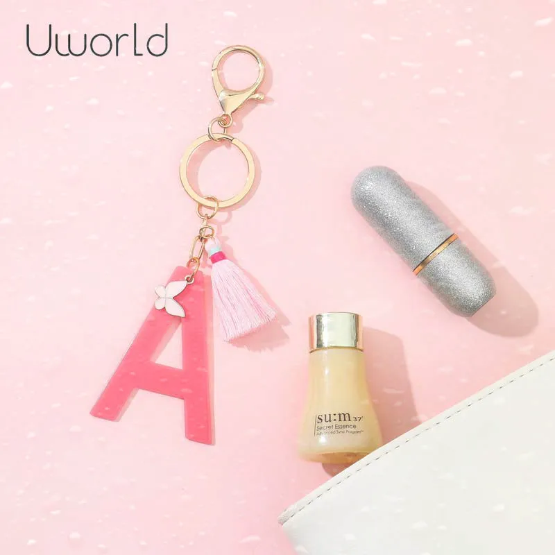 Женский трендовый брелок с 26 буквами алфавита розовая эмалированная бабочка