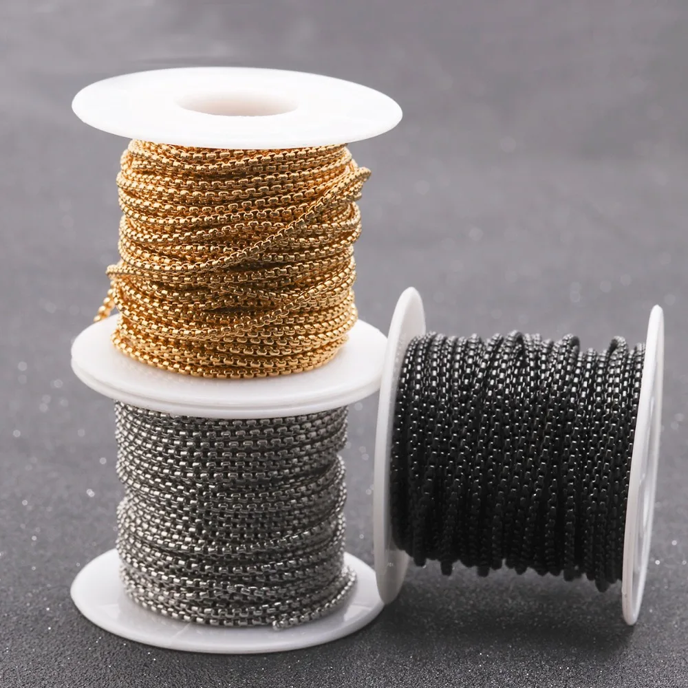 

10Yards/Roll 2mm 2.5mm 3mm Silver Gold Black Stainless Steel Bulk Rolo Chain for Necklace Jewelry Making Materials Supplies