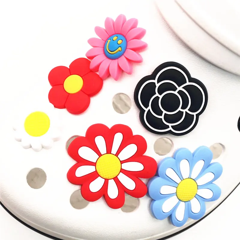 Cute Sunflower PVC Shoe Charms Single Sale 12 kinds of flowers Garden Shoe Buckle Decoration for croc Wristband jibz Kids Party