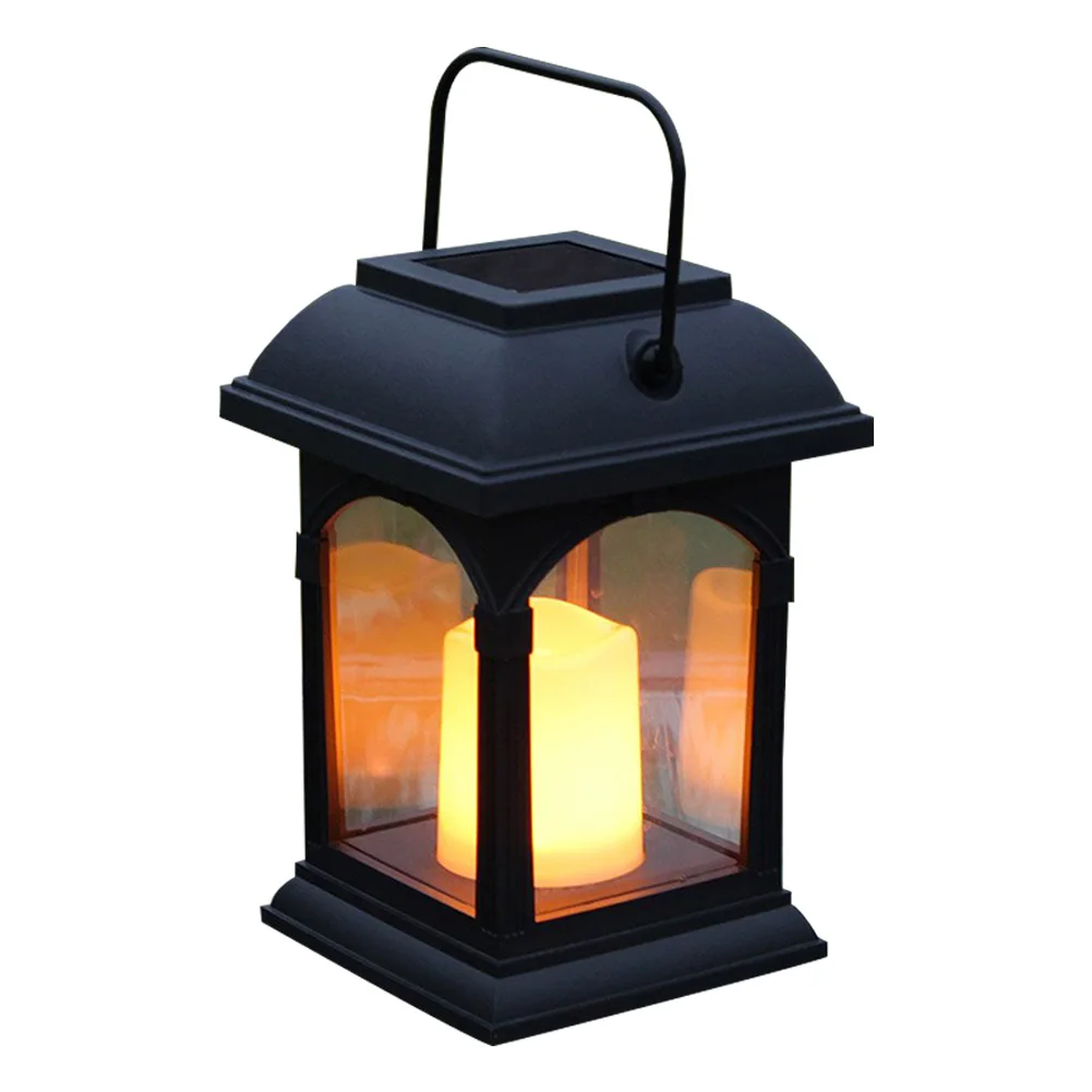 

Solar Handle Light Patio Lanterns LED Flickering Outdoor Garden Portable with LED Candles for Patio Courtyard Garden Decorate