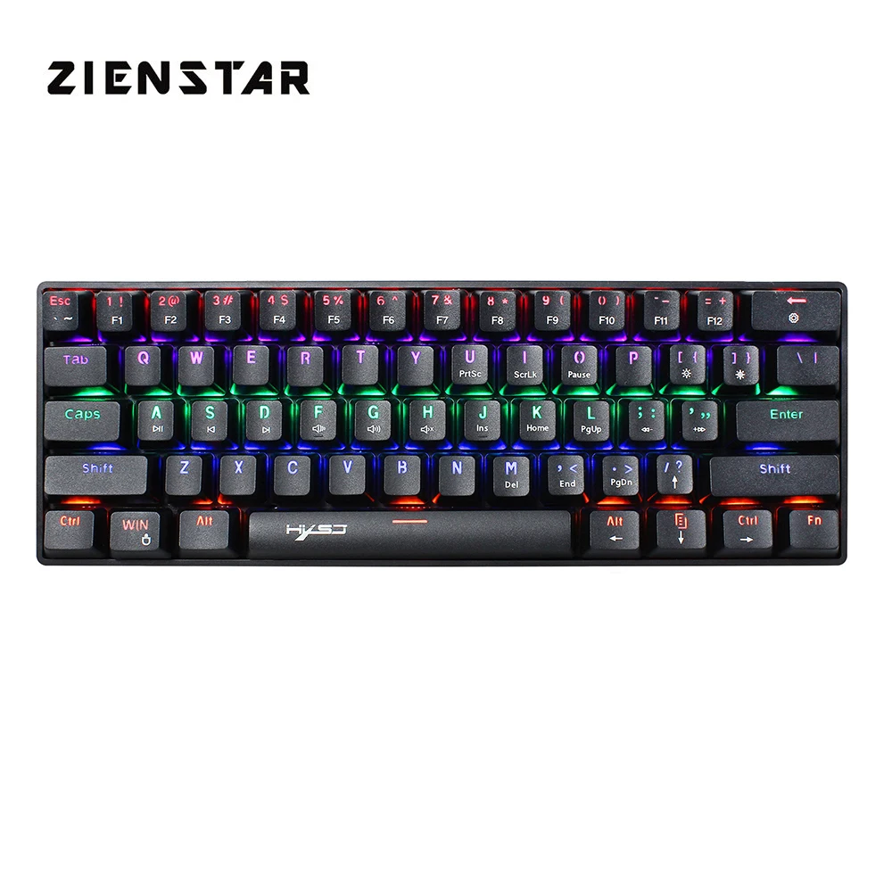 

ZIENSTAR English Type C Connector 60% Wired Mechanical Gaming Keyboard with RGB Light 61 Keys Blue Switch for Desktop