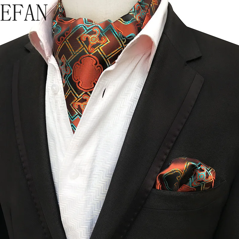 

Luxury Men's Ascot Set Vintage Paisley Floral Jacquard Silk Necktie Cravat Vintage Tie Handkerchief Pocket Square Set