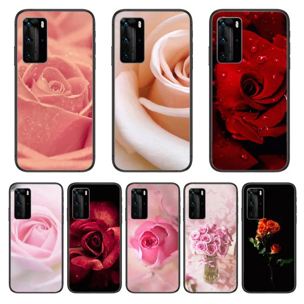 

Bright Red Rose Flowers Phone Case For Huawei P 40 30 20 10 9 8 Lite E Pro Plus Black Etui Coque Painting Hoesjes comic fashion