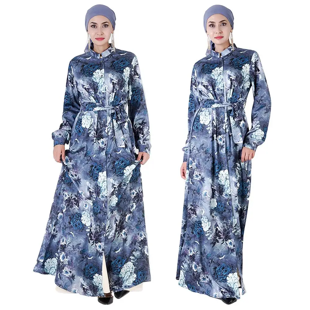 Этническое длинное мусульманское платье макси с принтом женское abaya islam