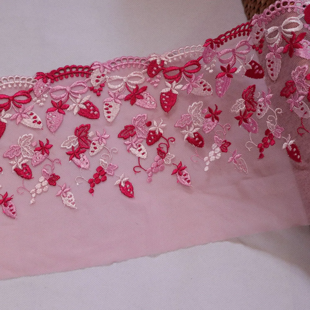 

1 метр 19 см ширина горячая красная клубника вышитые кружева отделка розовая сетка ткань для нижнего белья нижнее белье бюстгальтер кукла пл...