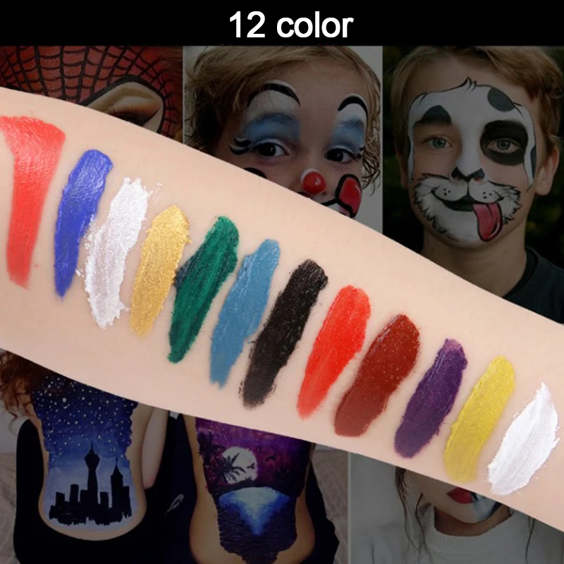 

12 Colors Flash Tattoo Face Body Paint Oil Painting Art use in Halloween Party Fancy Dress Beauty Makeup Tool
