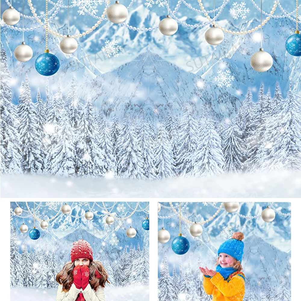 

Winter Wonderland Photography Backdrop Frozen Snow White Forest Mountain Landscape Background Baby Shower Birthday Party Decor