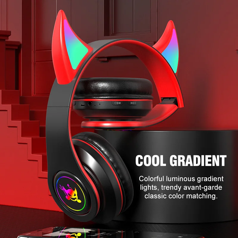 Devil Bluetooth Наушники с микрофоном для детей детская Милая стереогарнитура басами