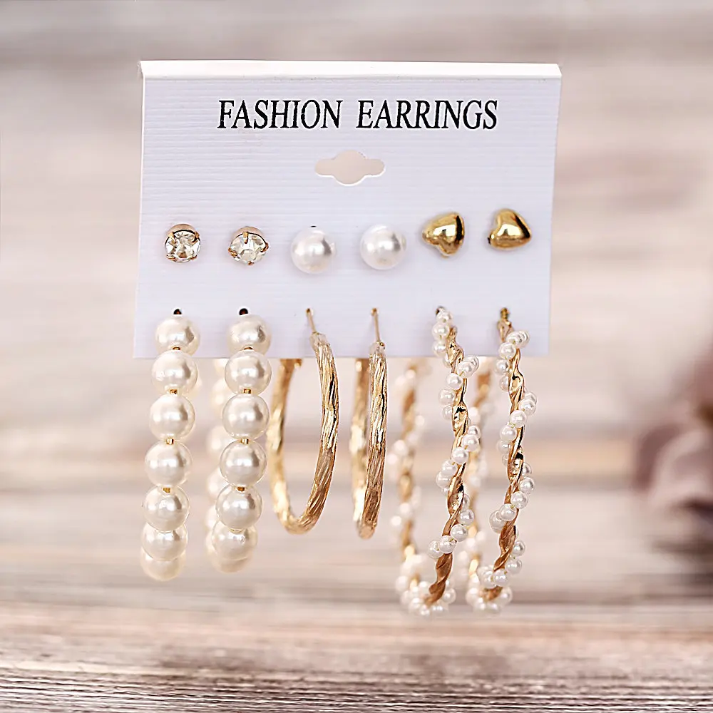 

Wholesale New Fashion Women Jewelry Girls Birthday Party Pretty Hip-Hop Rock With 6 Pairs /Set Earrings Christmas Free Shipping