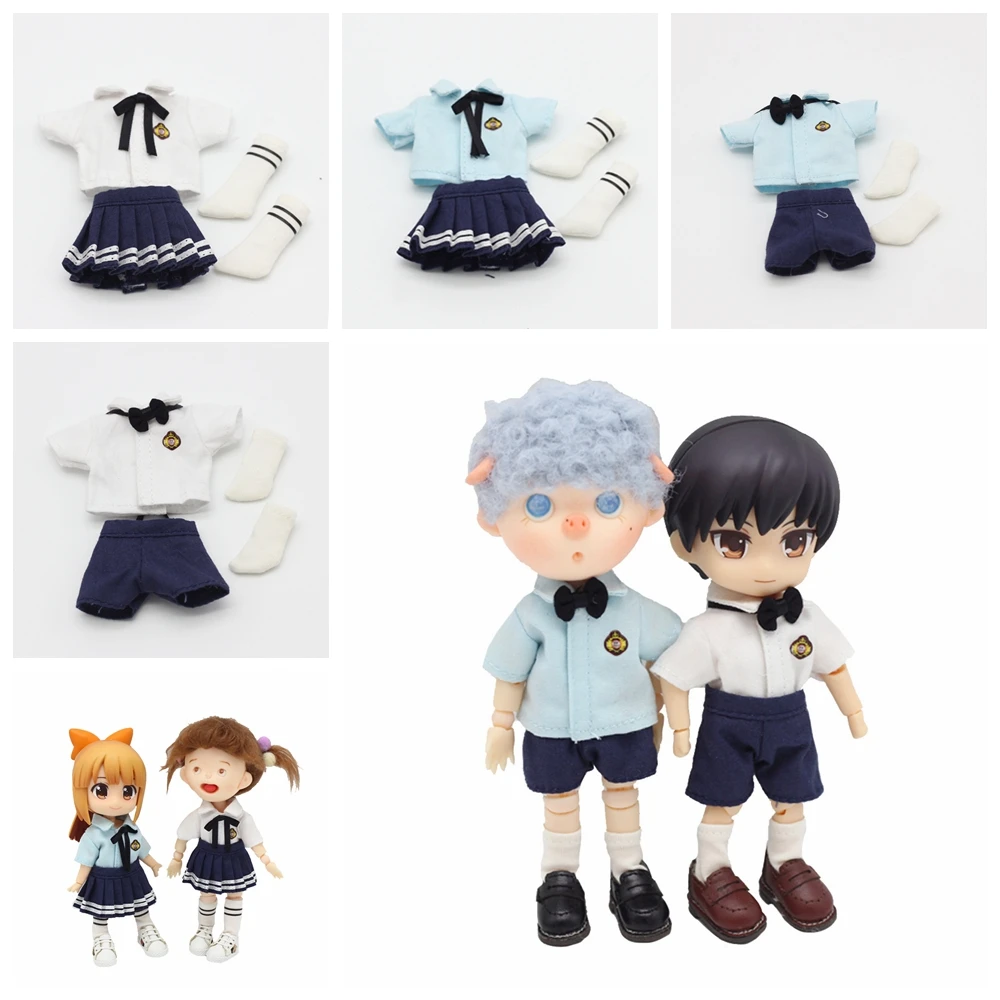 

Ob11 Baby Clothes School Uniform Suit Beautiful Knot Pig GSC Clay Man Molly Can Shirt + Skirt/Pant +Socks Doll Accessories