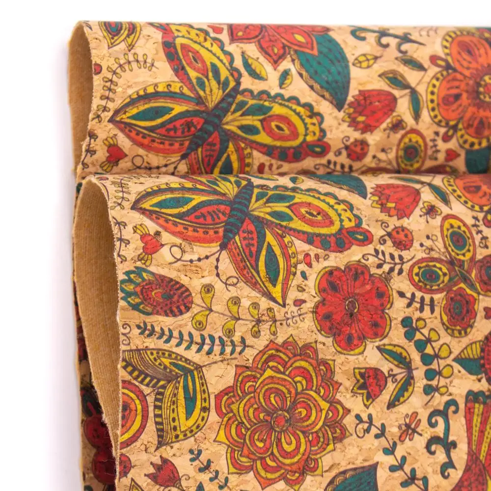 Butterfly and flower Cork fabric COF-306 | Украшения и аксессуары